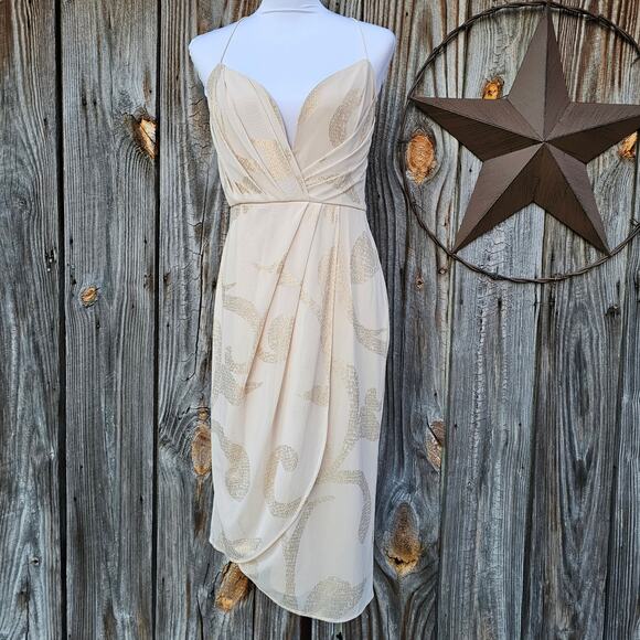Draped Wrap Mesh Dress Free People Size 12 Cream Gold Sweetheart Sleeveless - Picture 1 of 10